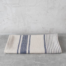 Badehåndklæde i hør, indigo / naturfarvet, Provence