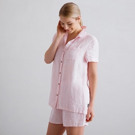 Pyjamas i hør, lyserød, nålestribet, Emilia