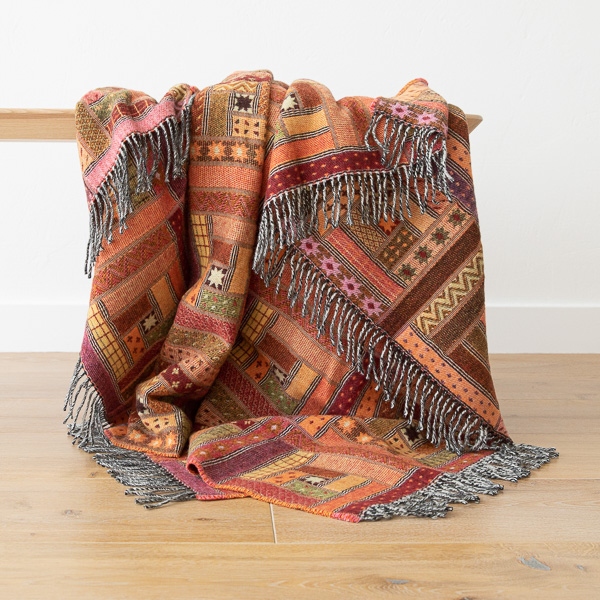 Plaid i merinould, rød / orange, Marta