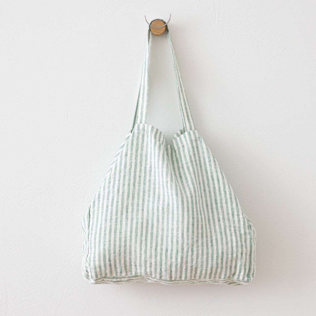 Strandtaske i hør, aqua foam, Brittany<br />