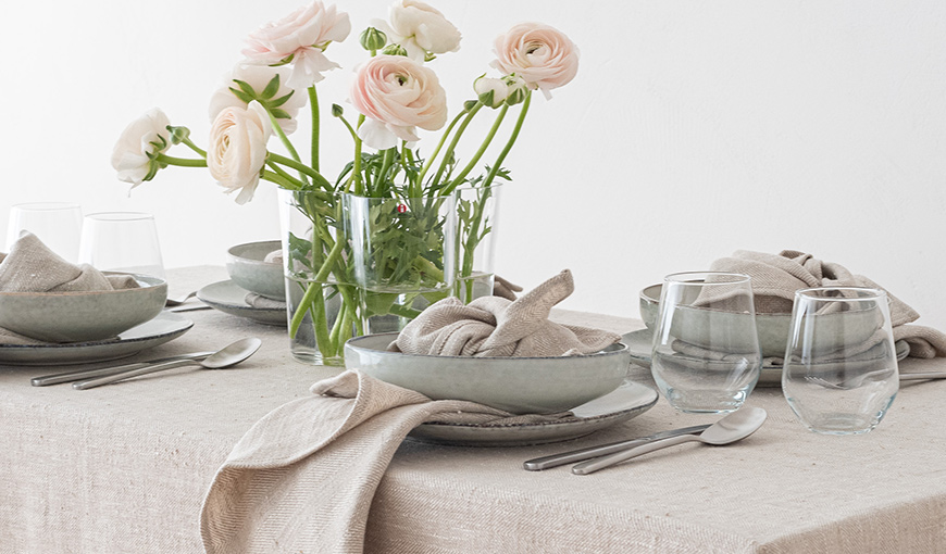 Borddug i hør, natural cream, Chevron